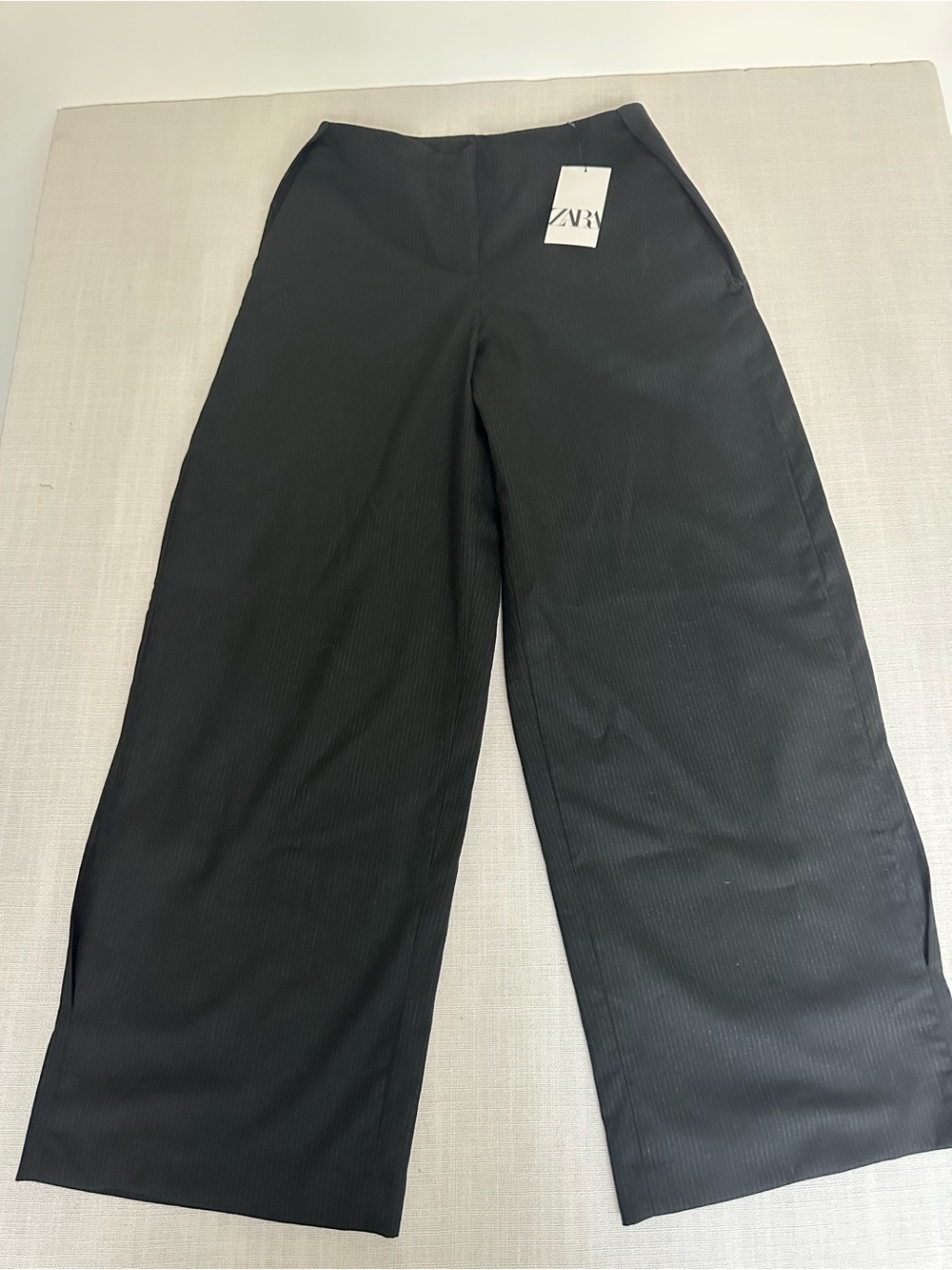 Zara Black Pinstriped Wide-Leg Trousers